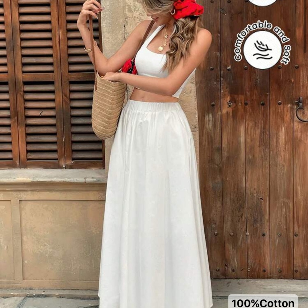 SHEIN White A-Line Cotton Skirt